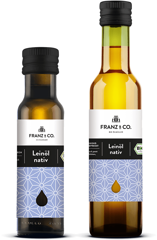 100 ml und 250 ml Flasche natives Bio-Leinöl von FRANZ & CO.